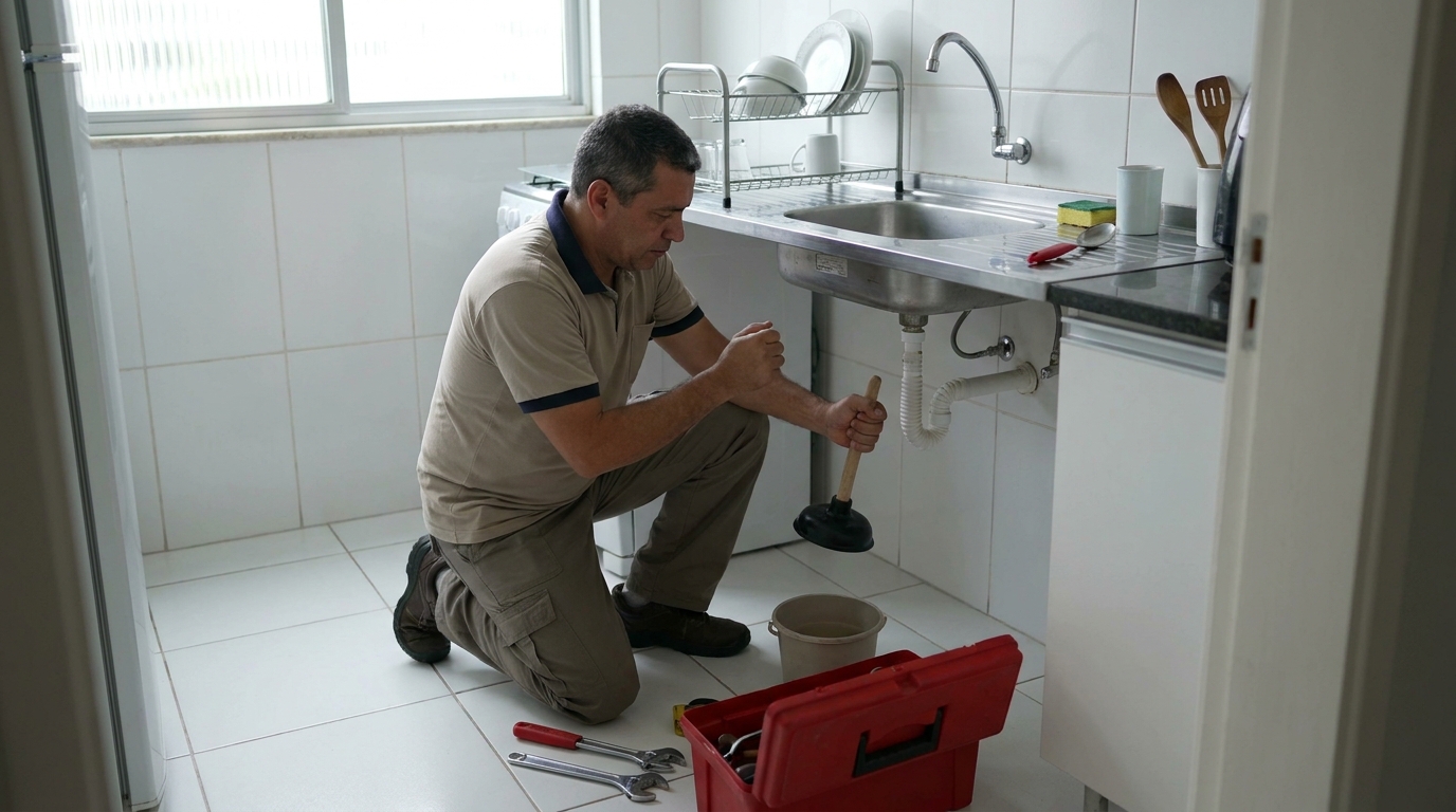 Desentupimento de pia residencial em Petrópolis‑RJ