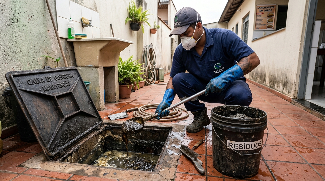 Remoção de resíduos da caixa de gordura em Petrópolis‑RJ